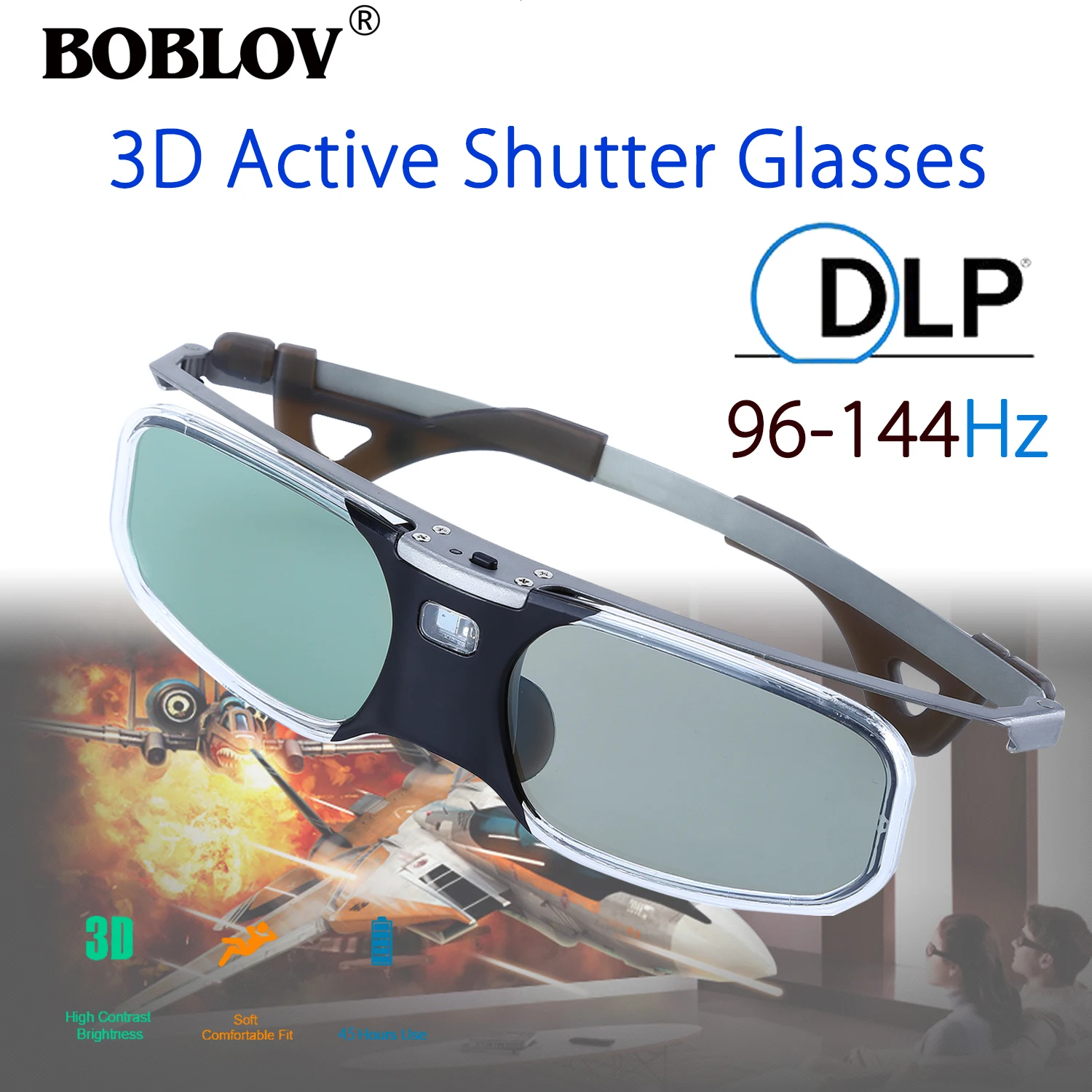 BOBLOV RX-30 3D DLP-Link 96-144 Гц активные очки затвора 8 м перезаряжаемые для DLP Link проектора