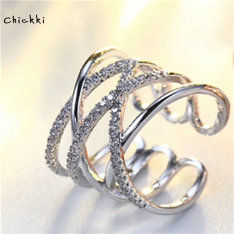 

Sterling Silver 925 Double Lined rhinestone Ring for Women Simple Exaggerated Cross Finger Refers To The Ring Tide Hand Jewelry