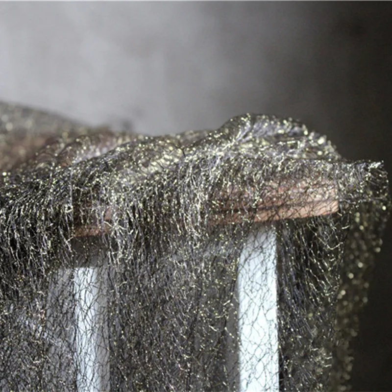 

100x165cm/Piece The hollow gold black gauze embroidery cloth perspective lace wedding dress designer fashion fabric imports