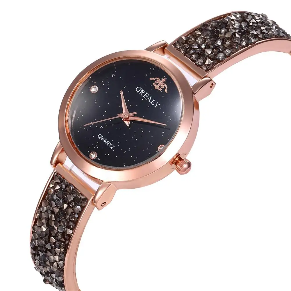 

New Luxury Women Starry Sky Round Dial Rhinestone Alloy Band Analog Quartz Watch