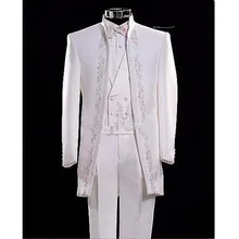 Мужской костюм, модное белое платье жениха с вышивкой, мужской Качественный костюм, костюм из кусков(куртка+ брюки+ жилет), Индивидуальный размер