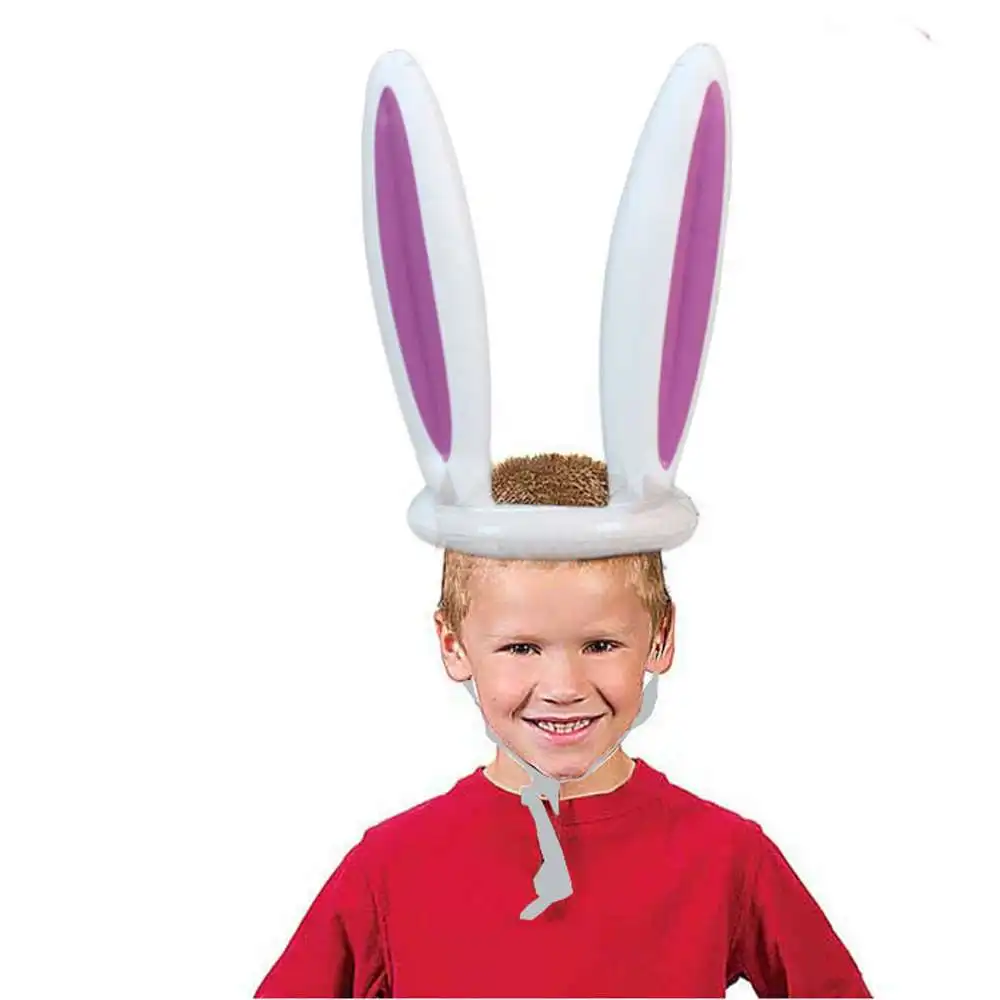 Easter Inflatable Bunny Ears Rings 2 Sets Inflatable Bunny Rabbit Hat Ears with 8pcs Rings Toss Game for Family Children Easter Toy Gifts Party Decor