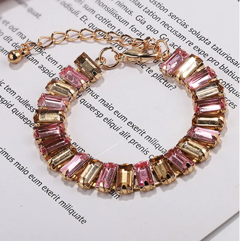 Best lady Boho Sexy Bracelet For Women Wedding Hot Sale Geometric Glass Vintage Statement Bride Bracelet Link Chain Gifts Bijoux - Окраска металла: Color 1