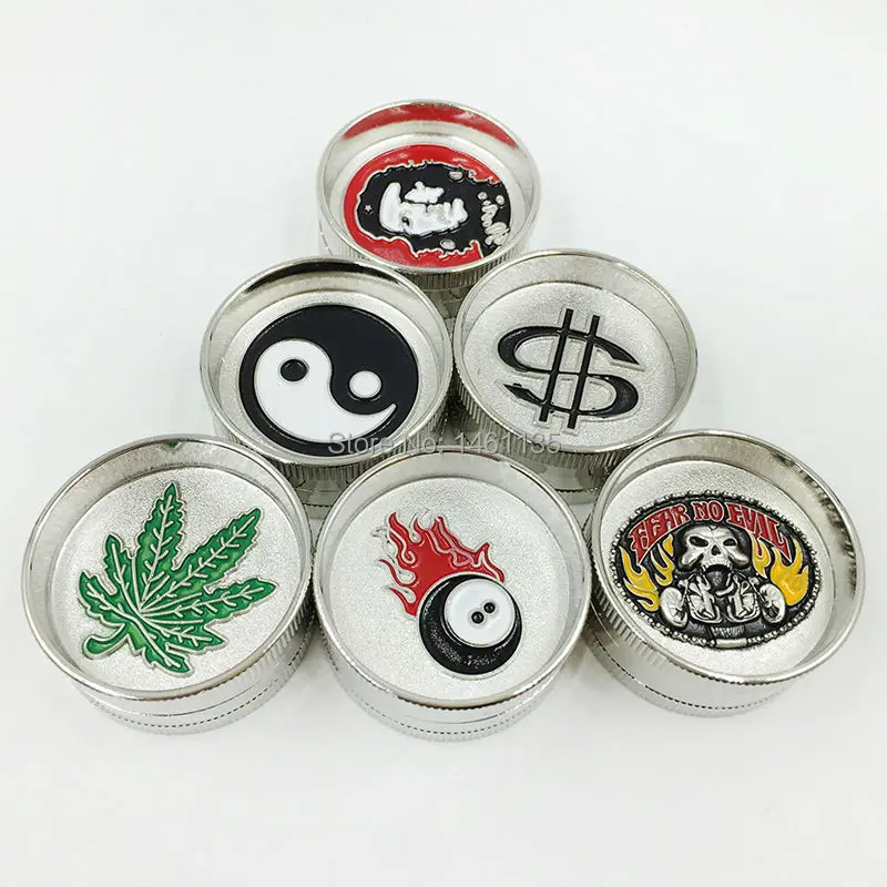 

Free shipping Many style to choose 2-layer Diameter 4cm Metal Herbal Herb tobacco Grinder Smoking weed pipe Grinders