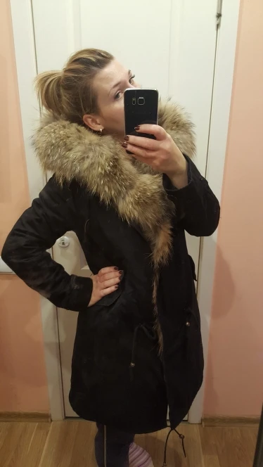 Натуральная меховая подкладка, камуфляжное меховое пальто, женская верхняя одежда, съемная зимняя куртка, большой воротник из меха енота, пальто с капюшоном, парки