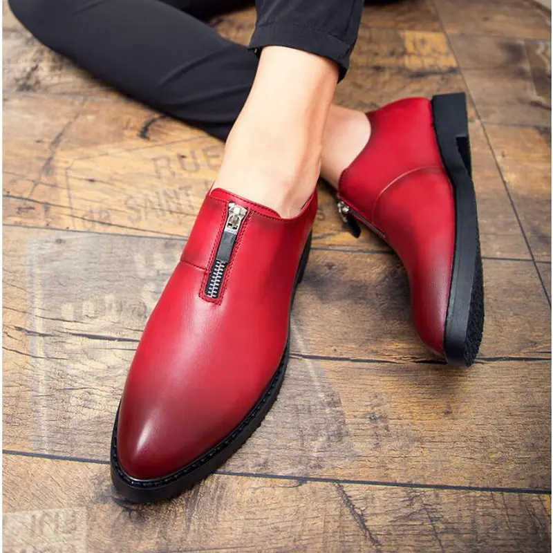 

2019 New Design Men zipper Pointed Toe Casual Wedding Party Dress Shoes Male loafers Gradine Color Formal Shoes LK-23