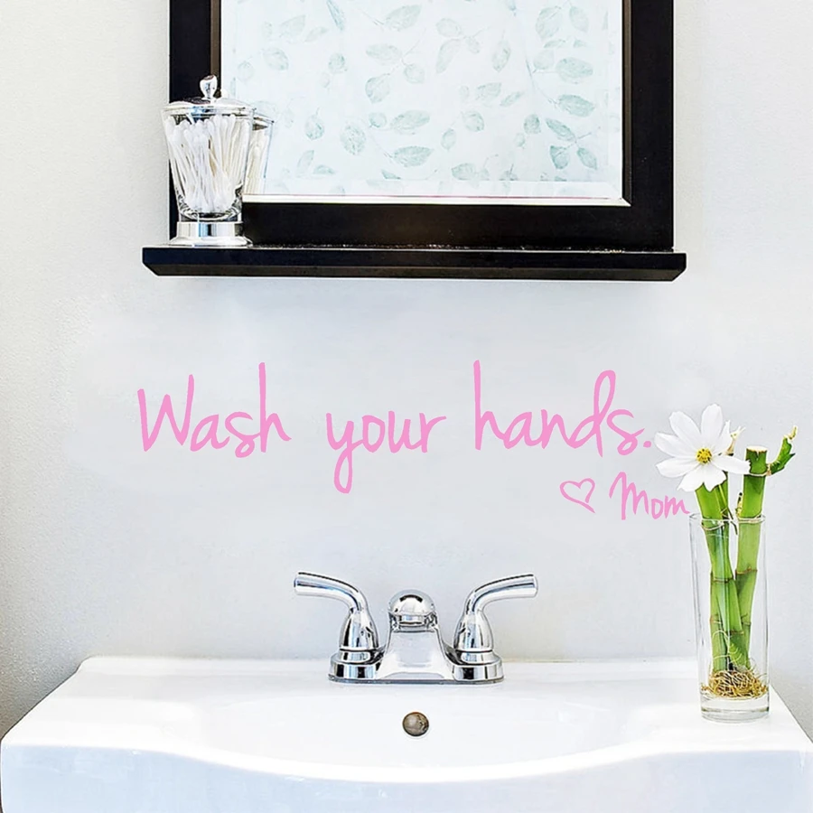 "Wash Your Hands by Mom" Bathroom Reminder Sign Vinyl Wall Stickers Waterproof Toilet /Kitchen Lovely Wall Art Decal Decoration toilet stickers toilet wall stickers