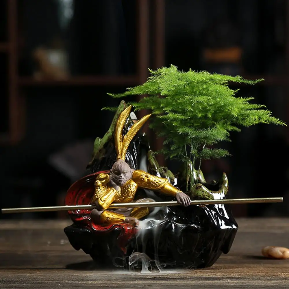 

Monkey King Backflow Incense Burner Creative Home Decor Ceramic Cones Censer Smoke Waterfall Holder Household Teahouse Ornaments