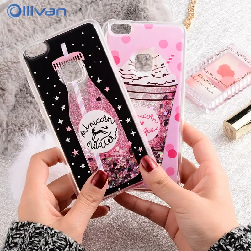 

Quicksand Case For Huawei P10 Lite Cover Love Heart Glitter Dynamic Liquid Drink Bottle For Huawei P10 Lite Silicone Case Coque