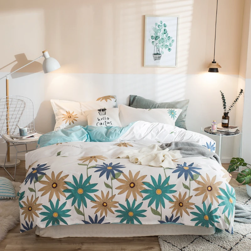 

Leaves print Modern Simple style bedding set cotton fabric Queen Twin King Size duvet cover flat sheet pillowcase