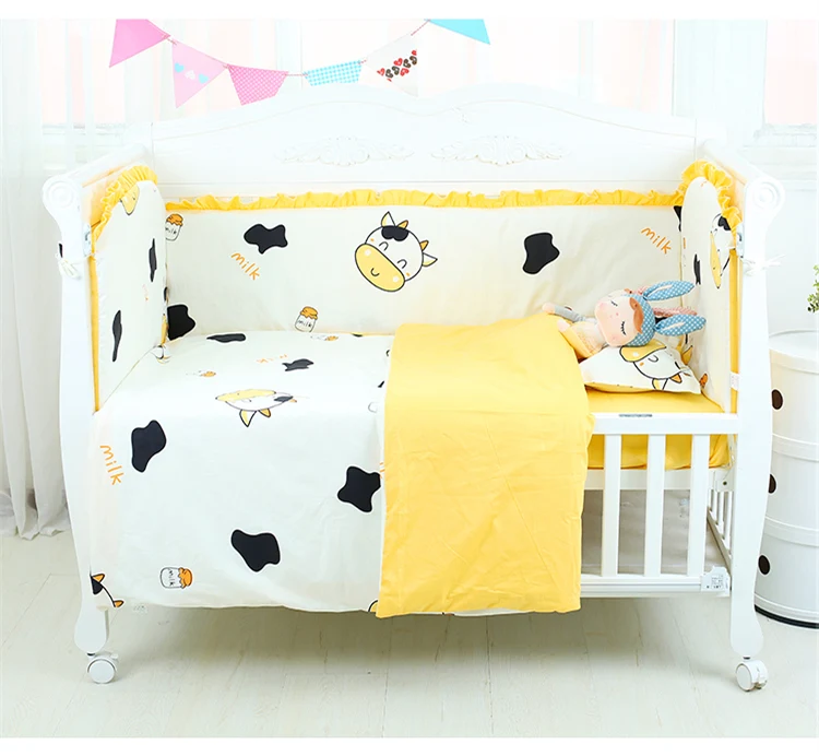 Модные черные горошек Дышащие Детские Постельное белье новорожденных 5 шт мультфильм кроватка постельный комплект для детей кроватный
