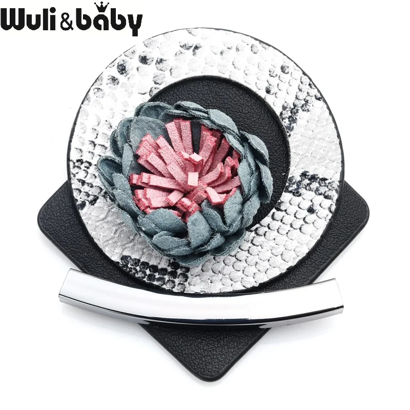 

Wuli&baby Flower Leather Brooch Pins For Women Double Use Sweater Pin Alloy Accessories Gift