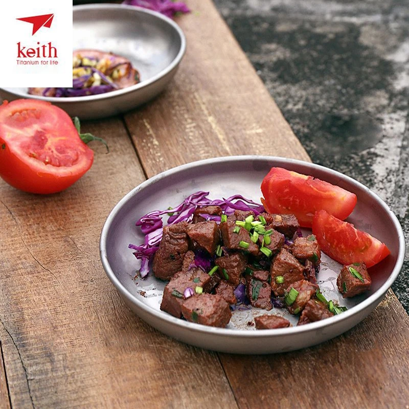 Keith Ti5368 de titanio Placa de placa de titanio Plato de frutas recipiente de comida al aire libre Camping Picnic de utensilios de cocina 450 mL