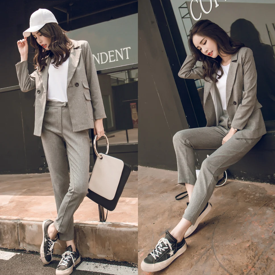 Fall winter Suit Suit Female Career Suit Jacket and Long Sections Temperament Casual Two-piece Pants TideThe Women Trouser Set Fall winter Suit Suit Female Career Suit Jacket and Long Sections Temperament Casual Two-piece Pants TideThe Women Trouser Set