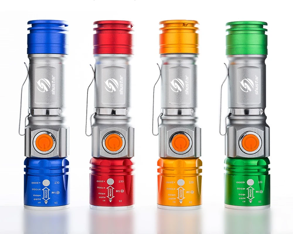 Clearance Bicycle light 4 color LED portable flashlight built-in rechargeable lithium battery USB charging waterproof zoom 3 mode lighting 2