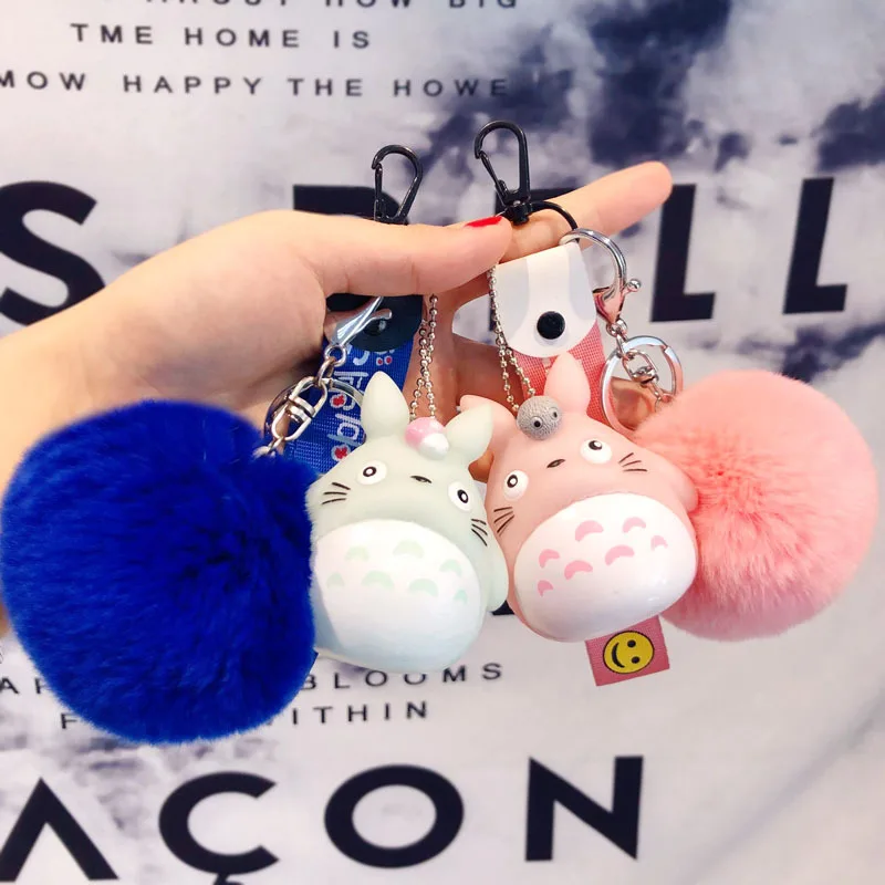 

Cartoon Japan Anime Rabbit Fur Pom Pom Totoro Keychain Fur Ball Pompoms Key Ring Car Purse Bag Pendant Key Chains Gift Trinket