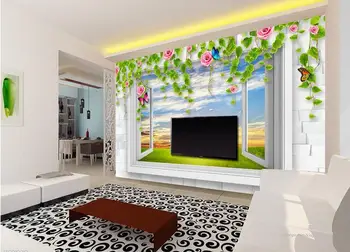 

3d wallpaper custom mural non-woven wall sticker wall paper 3 d TV setting wall brick wall window grassland scenery