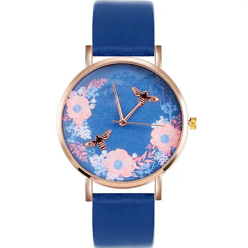 

Fashion Women Casual Animal Watch Bee Pattern Dial Stainless Steel Analog Quartz Wristwatch Lady Female Minimalist Watches