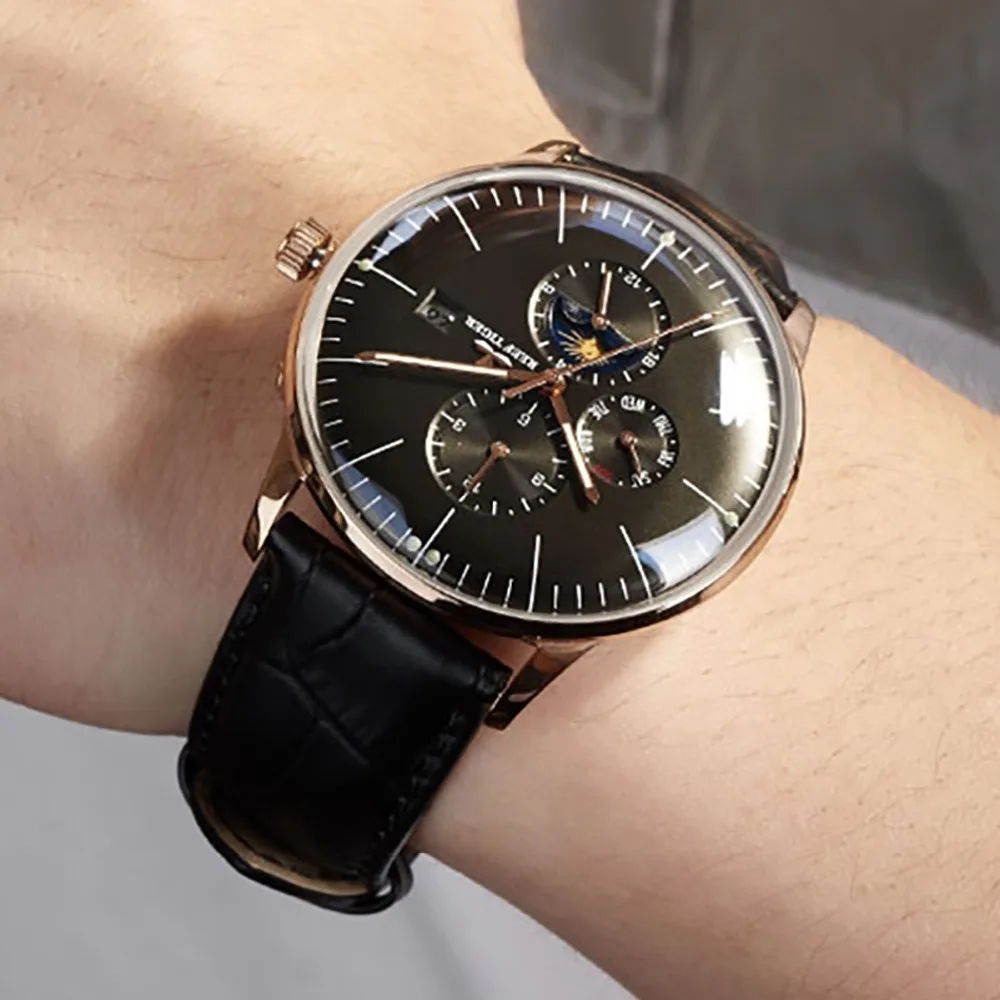  New Reef Tiger/RT Designer Casual Watches Rose Gold Analog Automatic Watches for Men Waterproof Wat