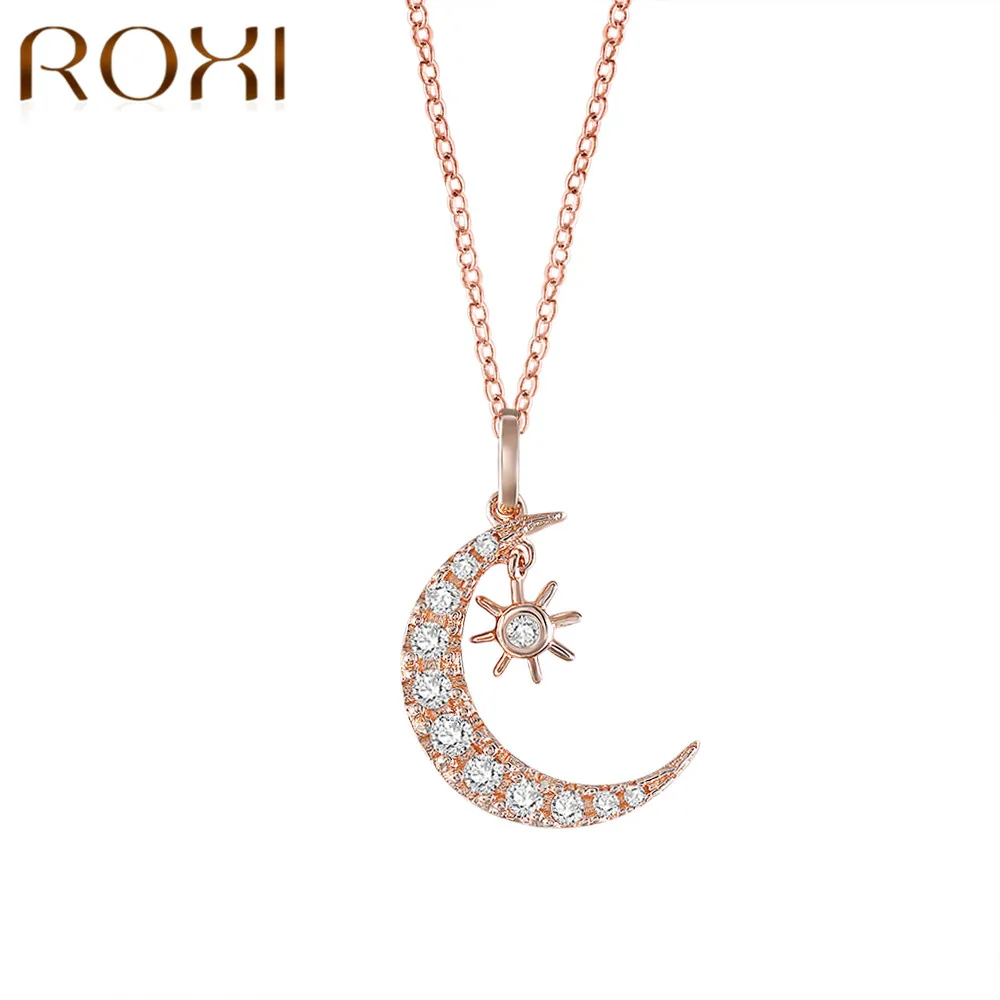 

ROXI 2018 Moon Star Chain Necklace Fashion Jewelry Rold Color Necklace Women Girl bijoux Trendy Crystal Choker Necklaces ketting