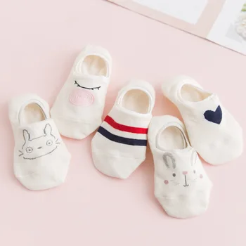 

5 Pair/set Summer No Show Boat Socks Silicone Non Slip Ankle Socks Women Invisible Short Socks Funny Cute Animal Print Socks