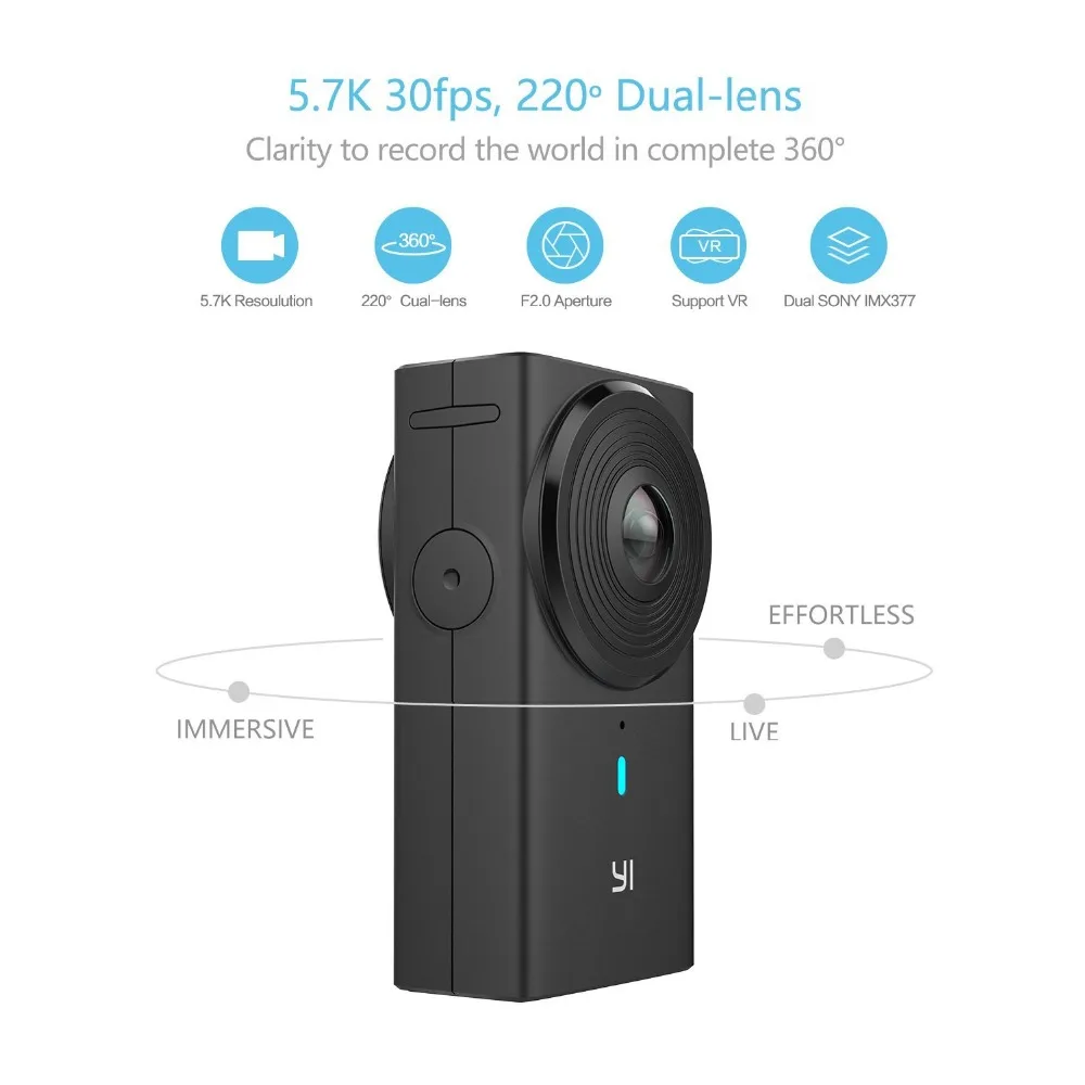 YI 360 VR Camera Dual-Lens 5.7K HI Resolution Panoramic Camera with Electronic Image Stabilization 4K in-Camera Stitching