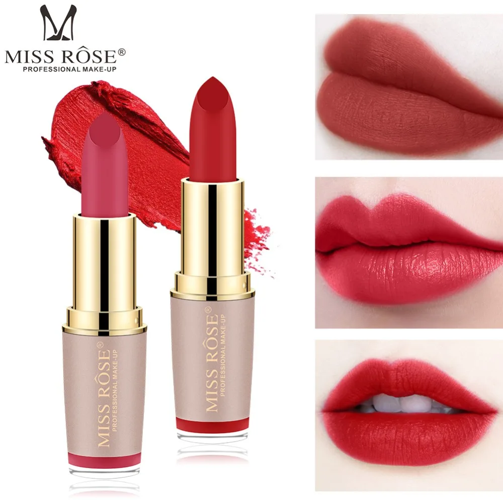 Matte Gold Tube MISS ROSE 11 Colors Long Lasting Lipstick Makeup lip