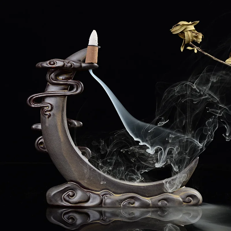 

Creative Gift Ceramic Moon Zen Buddha Blackflow Incense Burner Joss Aroma Stick Incense Censer Furnace Base Home Decor Ornament