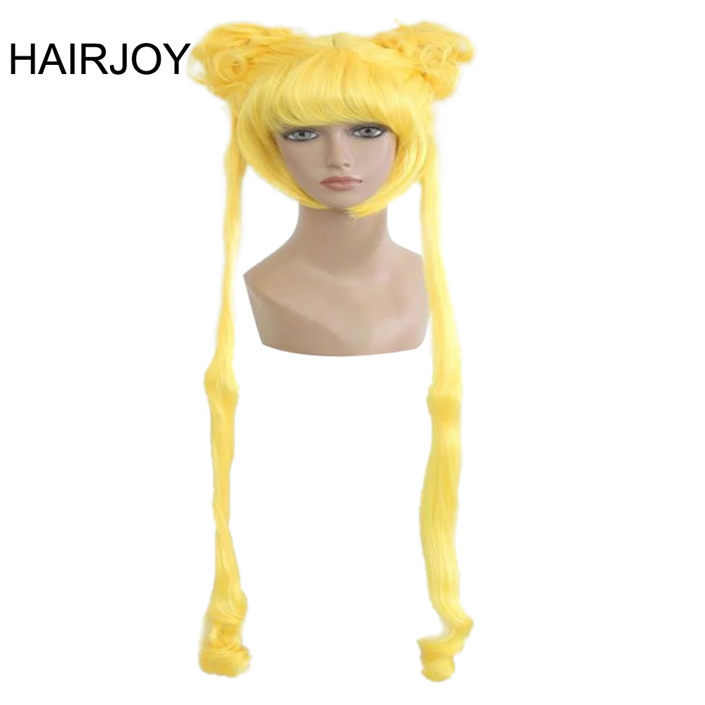 HAIRJOY Blonde Party Косплей Парик 130см Длинные хвостики Синтетические волосы Лучший!