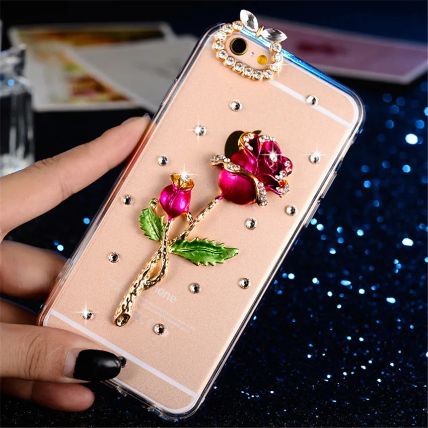 3D Bling Crystal Diamond Bowknot Rose Peacock Beautiful Girl Phone