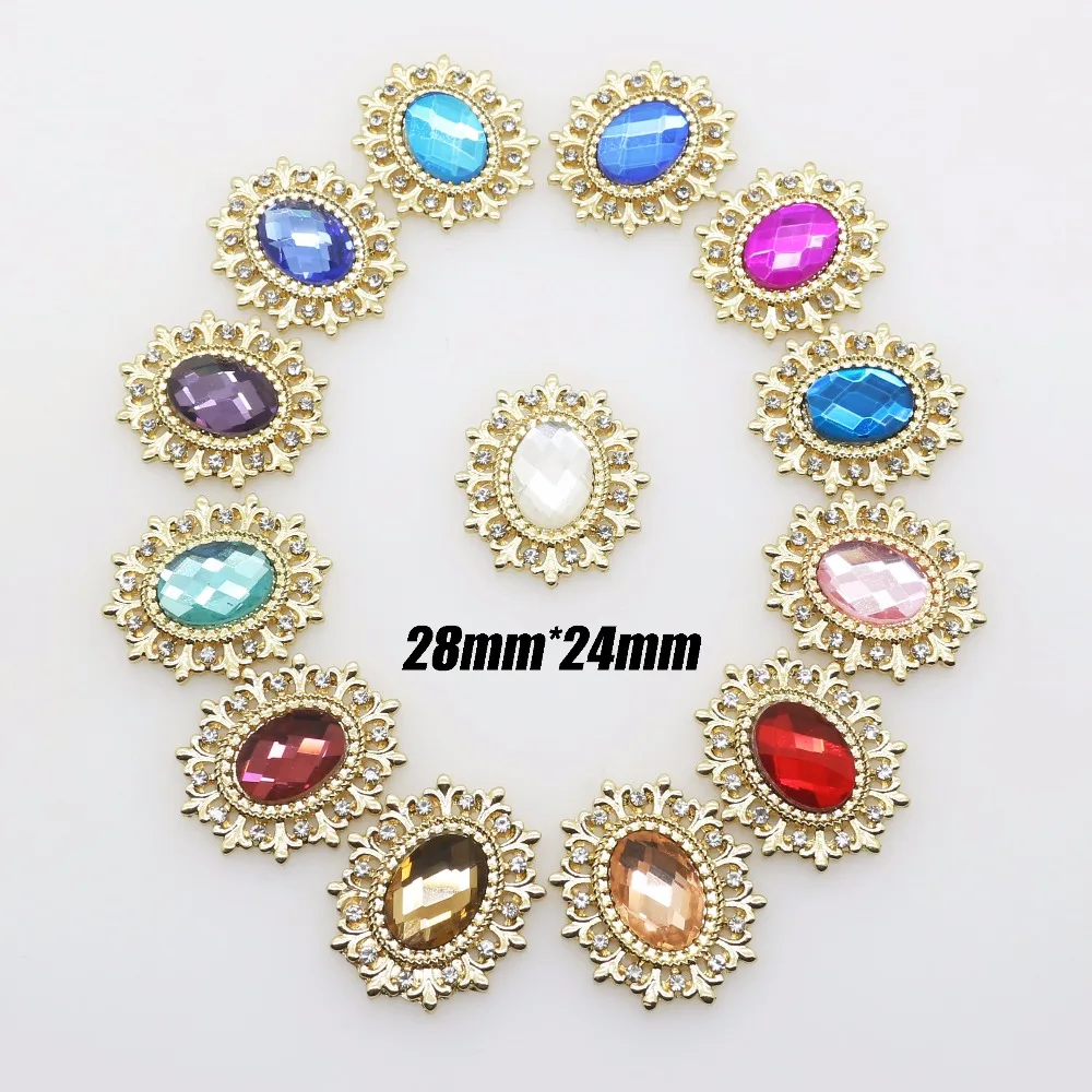 

New 24mm*28mm 10pcs Metal Crystal Rhinestone buttons DIY Wedding decoration Craft Embellishment Hair flower Center