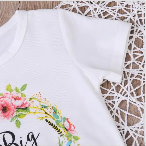 Big Sister Clothes Baby Boy Girl Cotton Romper Tops Shirt  big Brother t shirt Outfits Set Clothes Summer flower letter T shirt (5)