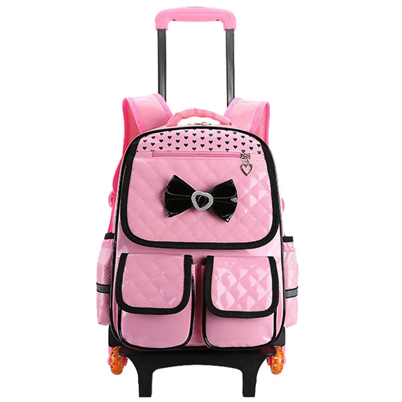 

Children School Bags Kids girls Trolley Schoolbag Rolling Luggage Book Bags Detachable Wheeled Backpack 2pcs/set