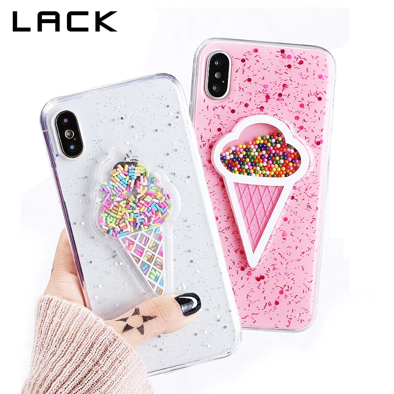 

LACK 3D Dynamic Ice Cream Phone Case For iphone X Case Fashion Glitter Bling Back Cover Lovely Cartoon Cases For iphoneX Capa