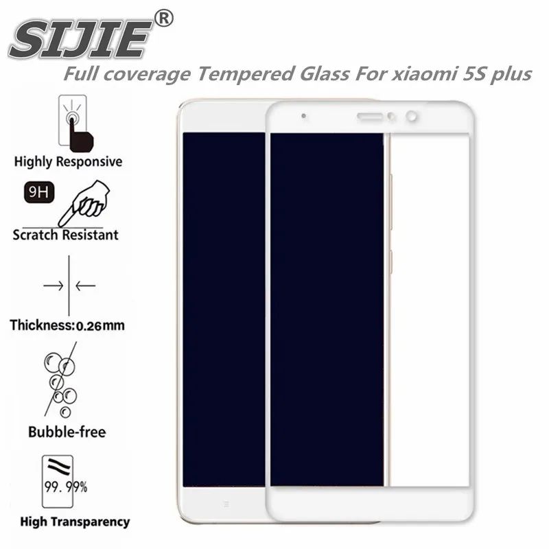 

SIJIE Full coverage Tempered Glass For xiaomi 5S plus 2.26mm Screen Protector front 9H thin cover black White gold Colorful