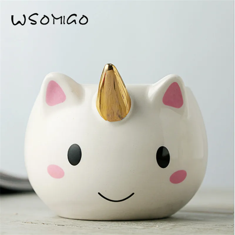 

1pcs Cartoon Unicorn 3D Ceramic Coffee Water Bottle Children Girl Creative Cute Gift Wild Finding Magical Horse Water bottle-B