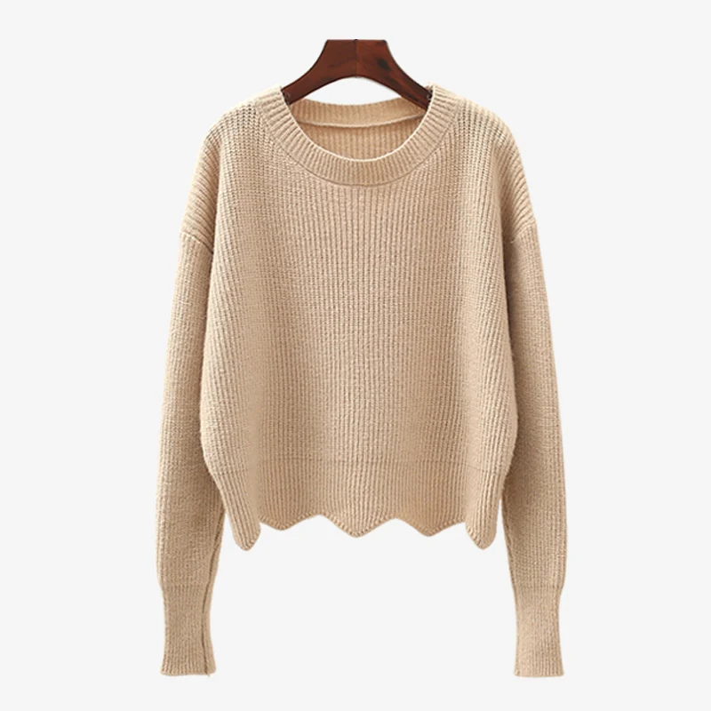 

Solid color Autumn Winter Sweaters Women fashion Knitted Sweater Pullovers Long sleeve Tops new Casual O-Neck Short Sweaters