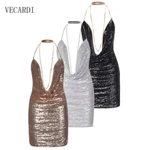 2017 women sequin dress sexy deep v-neck backless gold&silver Glitter party club Dresses plus size cocktail nightclub Mini dress