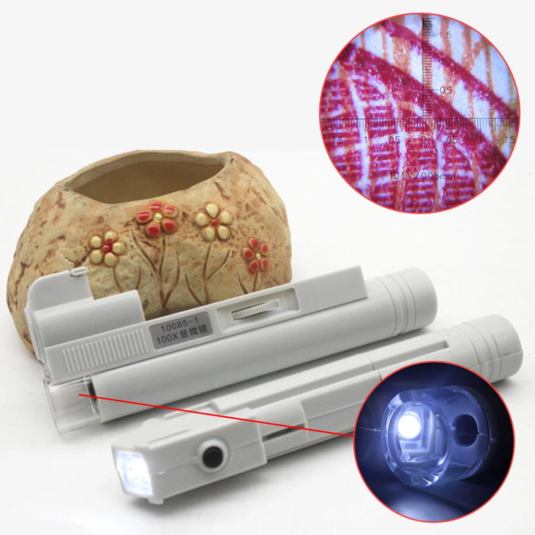 White 100X Portable Handheld Multifunction Zoom Lens With LED Lighted