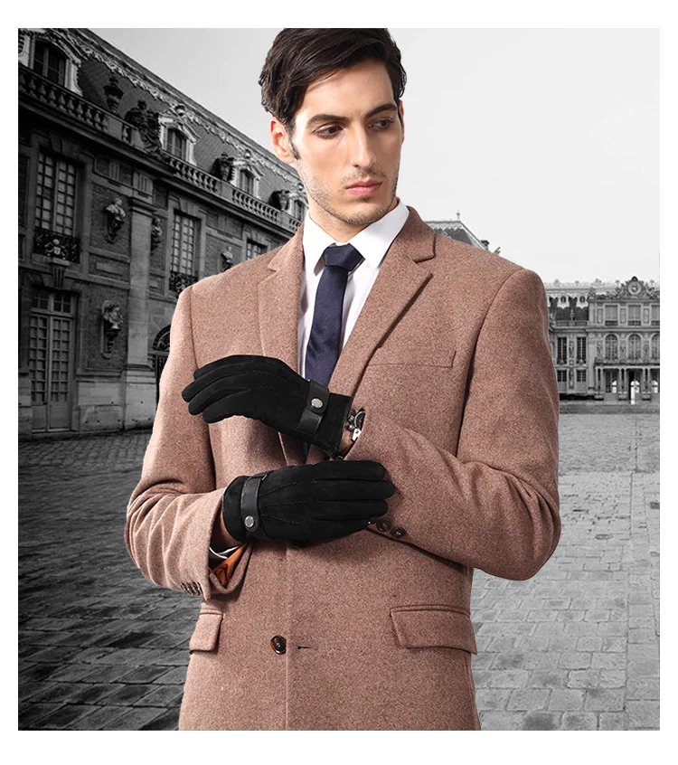 2019 Новые перчатки из натуральной кожи мужские модные черные замшевые перчатки из овчины осень-зима плюшевые мужские перчатки 9007