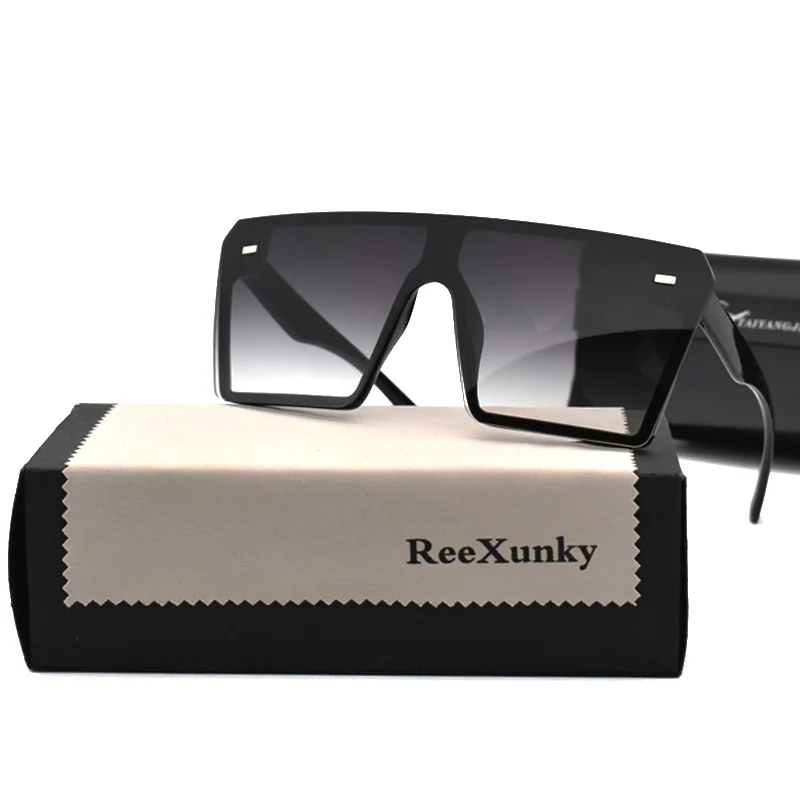 

2020 Vintage Brand Designer Black Mirror Sunglasses Oversized Square Sunglasses For Women Flat Top Shades UV400 zonnebril dames