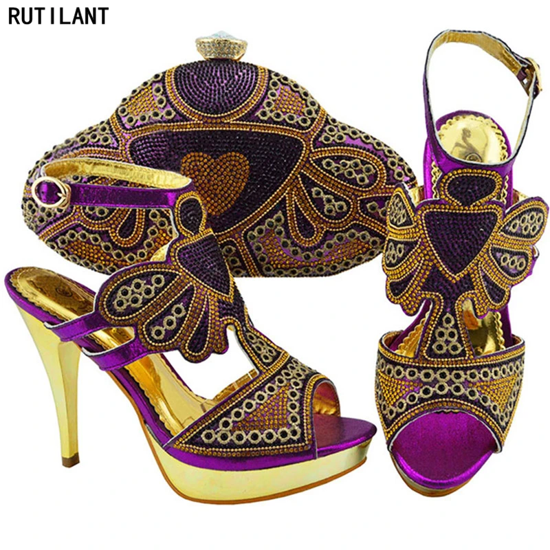 

Nigerian Shoes and Matching Bag Set Decorated with Rhinestone Italian Matching Shoe and Bag Set African Party Pumps Buckle Strap