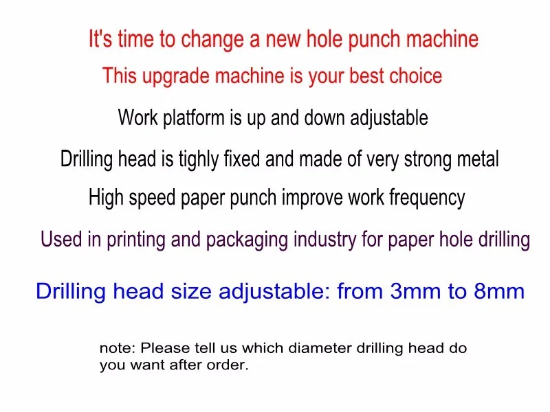 Электрический бумажный Дырокол машина, бумага переплетная машина одно отверстие бурения для тегов, меню, квитанции