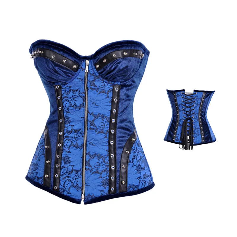women corset bustier Sexy blue corset with lace-in Bustiers & Corsets