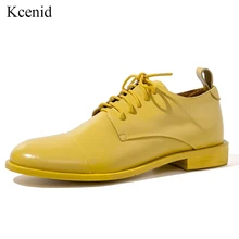 Kcenid/женская кожаная обувь; модные туфли на плоской подошве из натуральной кожи; Туфли-оксфорды ручной работы с круглым носком на шнуровке; сезон осень года; женская обувь; 43