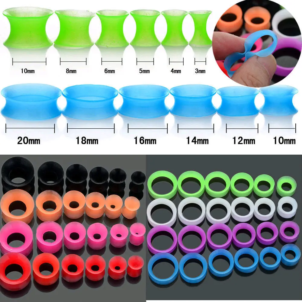 10mm 20mm 12 Pcs Silicone Saddle Hollow Ear Expander Tunnel Plug Earlets Gauges Stretcher Big