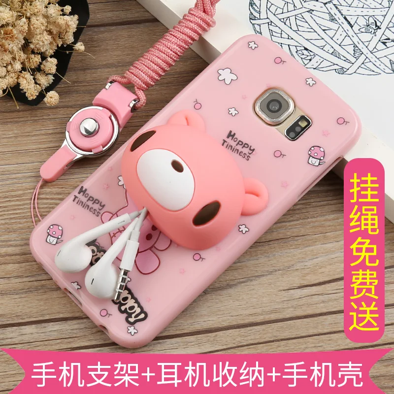 

ALIVO For Samsung Galaxy S6 case and lanyard Cartoon 3D Cute soft TPU Fitted Case and winding earphone Cable for galaxy s6 cover
