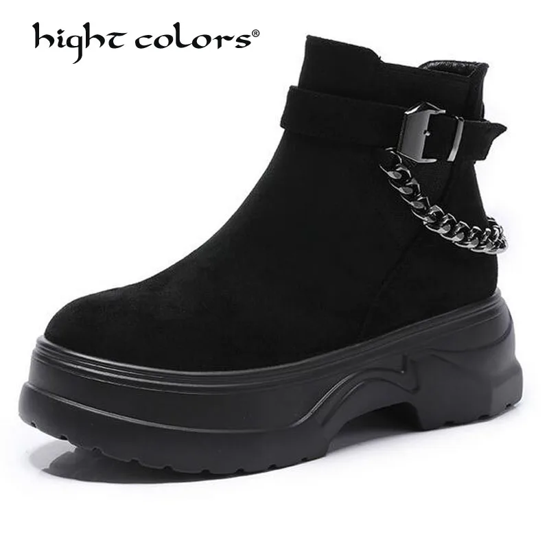 2 Grueso Botas Invierno Tobillo Tamaño De Plataforma black Mujer Tacones Alto Flock Black Caliente Otoño Tacón Grande Piel gq1YTEcw