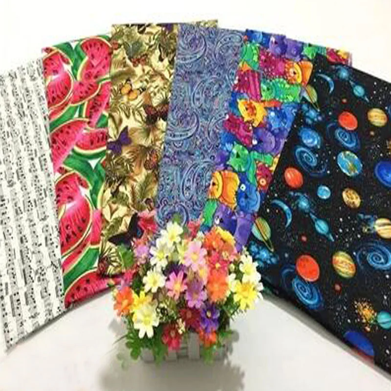 

Great Mixed 18 Designs Exported Quality Universe Christmas Animals Fruit Flower Printed Cotton Fabric For DIY Sewing Decoration
