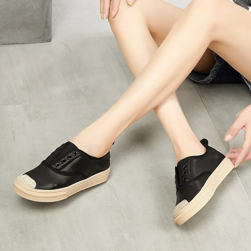 JINBEILEE 2019 Spring New Leather Sports Casual Skateboard Shoes Female First Layer Cowhide Breathable Single Shoes JINBEILEE 2019 Spring New Leather Sports Casual Skateboard Shoes Female First Layer Cowhide Breathable Single Shoes